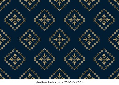 Gold Floral Ornament Seamless Pattern on Dark Navy Background,Elegant Vintage Design for Luxury Decorative Crafts, Textile Prints, Wallpaper, and Premium Artistic Projects