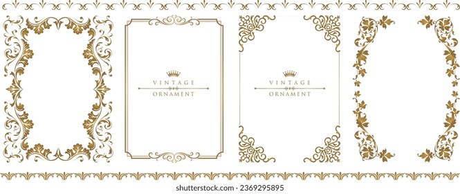 Gold floral ornament. Set of Decorative vintage frames and borders set.