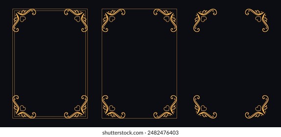 Gold floral ornament, Wedding and restaurant menu, photo frame floral for picture,Set of Decorative vintage borders and frames, floral ornament, vector design