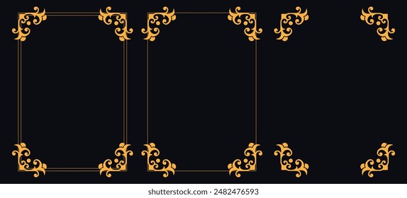 Gold floral ornament, Wedding and restaurant menu, photo frame floral for picture,Set of Decorative vintage borders and frames, floral ornament, vector design