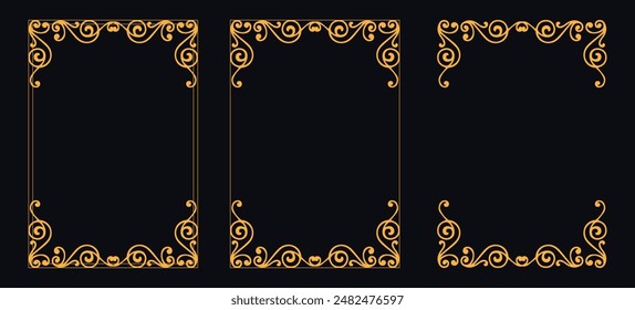 Gold floral ornament, Wedding and restaurant menu, photo frame floral for picture,Set of Decorative vintage borders and frames, floral ornament, vector design