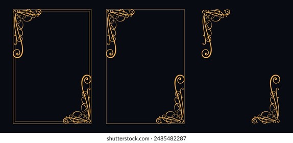 Gold floral ornament, Wedding and restaurant menu, photo frame floral for picture,Set of Decorative vintage borders and frames, floral ornament, vector design,