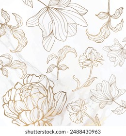 Gold floral outline on marble background vector