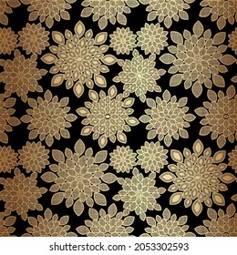 Diseño de patrón floral dorado en fondo negro