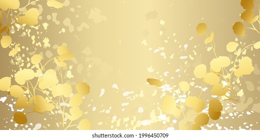 Patrón floral de oro con hojas.Fondo vectorial amarillo con elementos vegetales y textura para cubiertas, anuncios, invitaciones de boda, tarjetas, fondo de pantalla de medios sociales