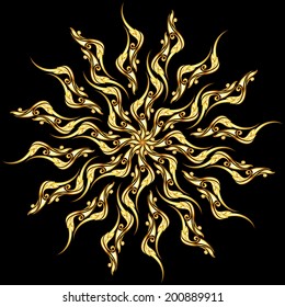 Gold floral pattern on the black background