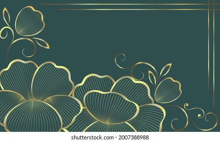 Gold floral pattern on a green background.