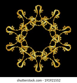 Gold floral pattern. Ornate design element over black