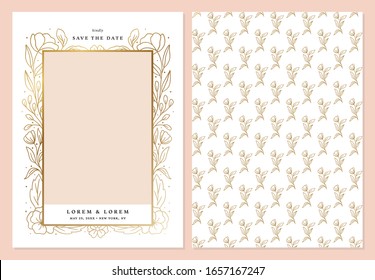 Gold Floral Photo Card Template for weddings, baby showers, birth announcements, save the Dates, birthdays and more in Vector.