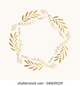 Gold floral round frame. Vector. Isolated