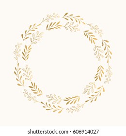 Gold floral round frame. Vector. Isolated.