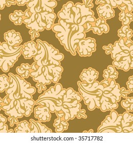 Gold floral seamless Flower ornament on a bronze background with a gold fringing