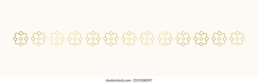 Gold floral separators border, text dividers. Line borders botanical luxury design element.