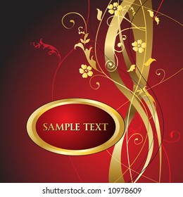 Gold Floral Text Banner Label - Vector