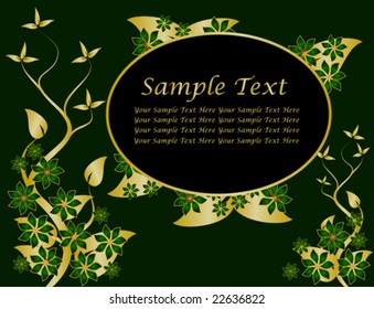 Ein goldenes, florales Vektordesign mit Platz für Text auf grünem und schwarzem Hintergrund