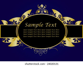 Un diseño de vector floral dorado con espacio para texto sobre fondo azul y negro real