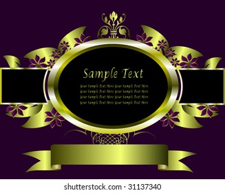 Um design de vetor floral dourado com espaço para texto em um fundo roxo profundo rico