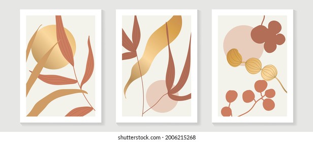 Gold floral wall art vector.