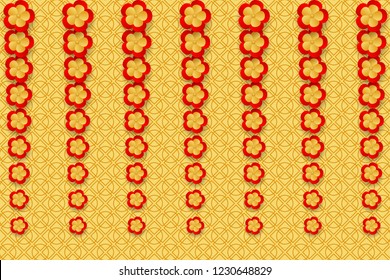 Gold flower garlands on the golden background. Design for Chinese New Year. Vector illustration EPS10