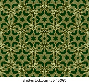 gold flower geometry pattern. green background. vector illustration.