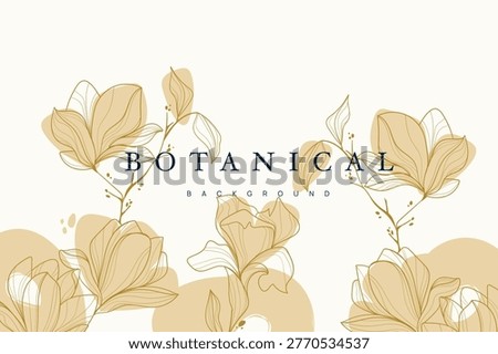 Gold Flower hand drawn background. Natural botanical elegant poppy floral with gold line art. Luxury illustration.