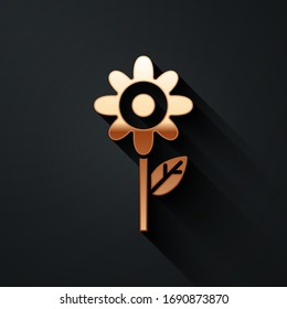 Gold Flower icon isolated on black background. Long shadow style. Vector Illustration