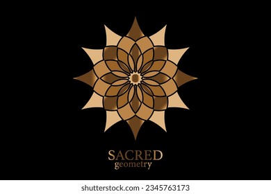 Gold Flower of life mandala of sacred ancient geometry. Vector symbols and elements. Alchemy, religion, philosophy, astrology and spirituality themes. Golden Logo icon isolated on black background