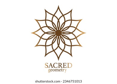 Gold Flower of life mandala of sacred ancient geometry. Vector symbols and elements. Alchemy, religion, philosophy, astrology and spirituality themes. Golden Logo icon isolated on white background