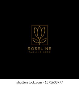 gold flower line beauty premium simple logo template vector icon element