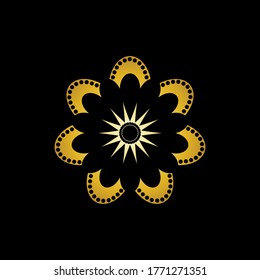 Gold Flower Logo Vector in Elegant Style with Black Background