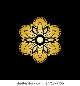 Gold Flower Logo Vector in Elegant Style with Black Background