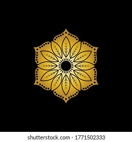 Gold Flower Logo Vector in Elegant Style with Black Background
