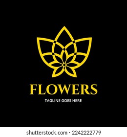 Vector del logo de la flor de oro. vectores de logo floral con color dorado de lujo aislado en fondo negro