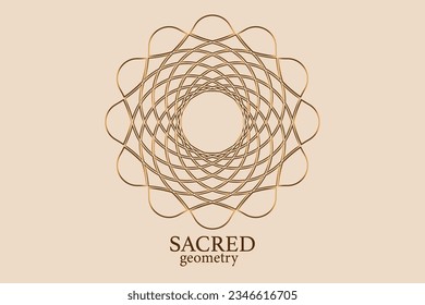 Gold Flower mandala of sacred ancient geometry. Vintage Circle vector symbols and elements. Alchemy, religion, philosophy, astrology, spirituality themes. Golden Logo icon isolated, beige background