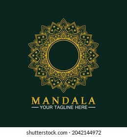 Gold Flower Mandala Vector logo template illustration.template for spiritual retreat or yoga studio,Ornamental business cards,vintage luxury, ornamental decoration