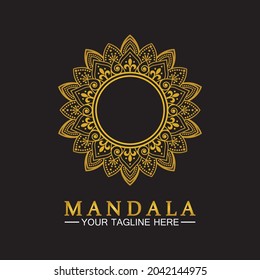 Goldblume Mandala Vector Logo Vorlage Illustration.Vorlage für spirituelles Retreat oder Yogasstudio,ZierVisitenkarten,Vintage-Luxus, Zierdekoration