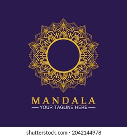 Gold Flower Mandala Vector logo template illustration.template for spiritual retreat or yoga studio,Ornamental business cards,vintage luxury, ornamental decoration