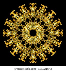 Gold flower. Ornate design element on black background