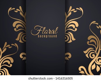 Gold flower pattern and heart with shadow on dark background. Vector illustration.