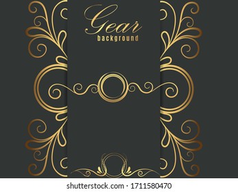 Gold flower pattern and heart with shadow on dark background. Vector illustration.