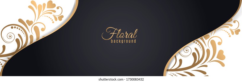 Gold flower pattern and heart with shadow on dark background. Vector illustration.