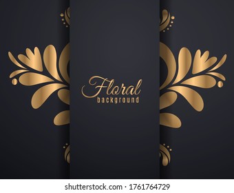 Gold flower pattern and heart with shadow on dark background. Vector illustration.