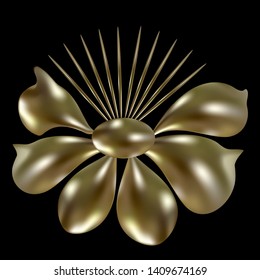 Gold flower with a pearl shade for sites about jewelry, logo jewelry, perfume or cosmetics. Black background. Vector illustration.