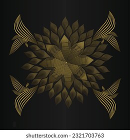 gold flower petals ornament on black background