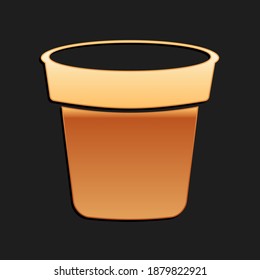 Gold Flower Pot Icon Isolated On Black Background. Long Shadow Style. Vector.