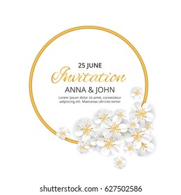Gold Flower wedding paper, wedding invitation, background, anniversary marriage, engagement, birthday. Baby shower. Save the date. For flyer, invite, greeting card and greetings card congratulation