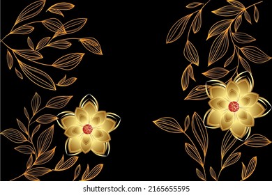 Gold flowers abstraction, black and gold flower background design