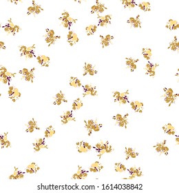 Gold flowers background. Vector glitter textured seamless pattern with flowers bouquet 