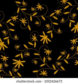 Gold flowers branches with black background.vector illustration.