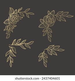 Gold flowers corner, border, vector